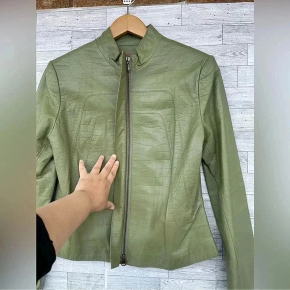 Elements by vakko olive green leather jacket large - Picture 3 of 11